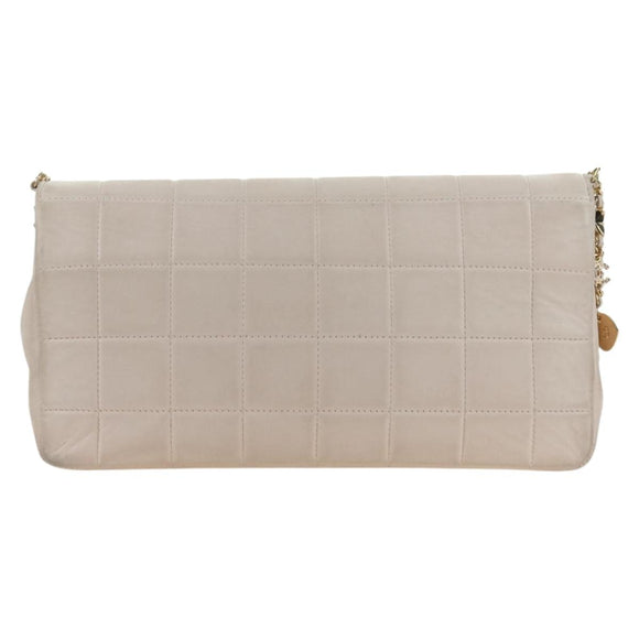 CHANEL Choco Bar Icon Chain Shoulder Bag Lamb Skin Gold Pink CC Auth 179351SV