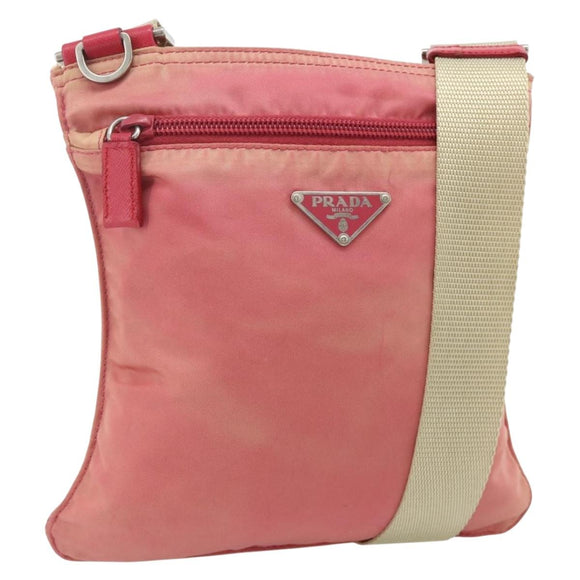 PRADA Shoulder Bag Nylon Pink Silver Auth 179353