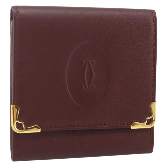 CARTIER Must Line Coin Purse Leather Bordeaux Gold Auth 179363A