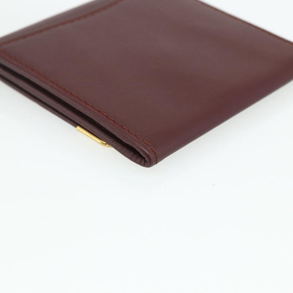 CARTIER Must Line Coin Purse Leather Bordeaux Gold Auth 179363A