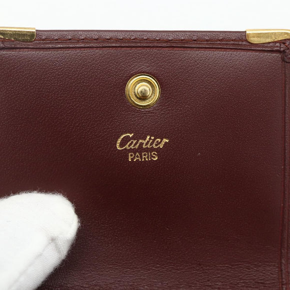 CARTIER Must Line Coin Purse Leather Bordeaux Gold Auth 179363A
