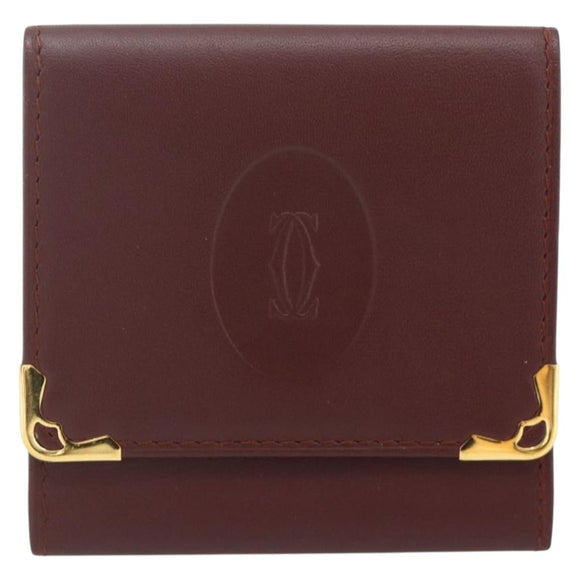CARTIER Must Line Coin Purse Leather Bordeaux Gold Auth 179363A