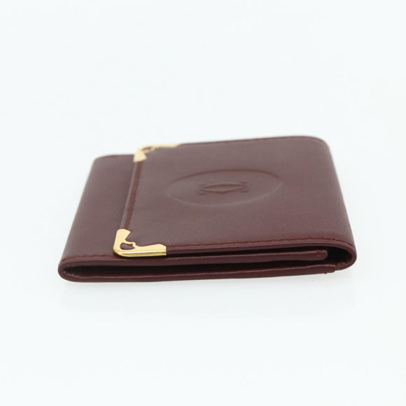 CARTIER Must Line Coin Purse Leather Bordeaux Gold Auth 179363A