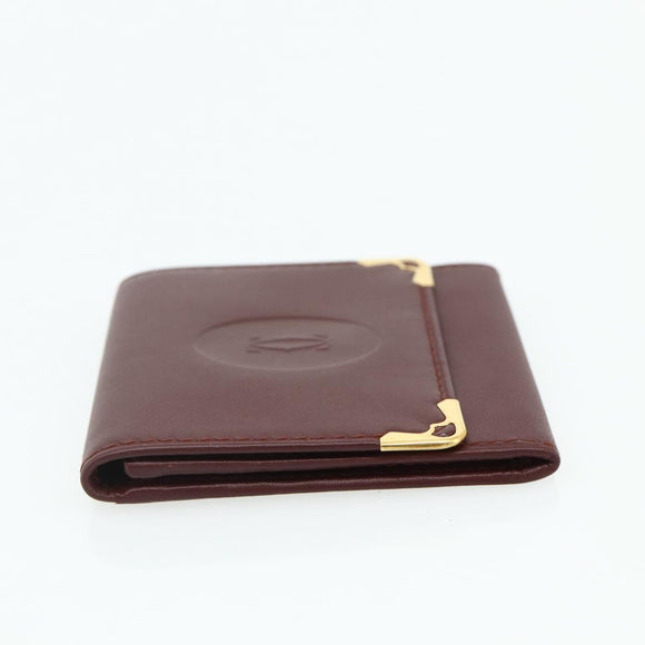 CARTIER Must Line Coin Purse Leather Bordeaux Gold Auth 179363A