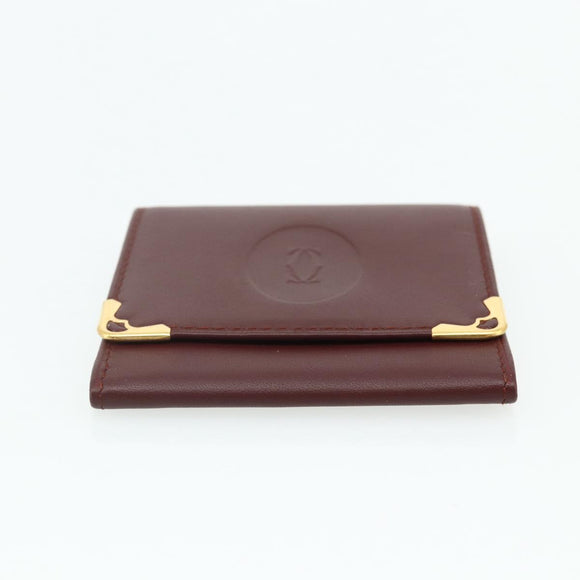 CARTIER Must Line Coin Purse Leather Bordeaux Gold Auth 179363A
