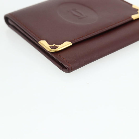 CARTIER Must Line Coin Purse Leather Bordeaux Gold Auth 179363A