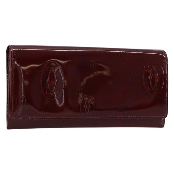 CARTIER Happy Birthday Long Wallet Patent leather Red Silver Auth 179364