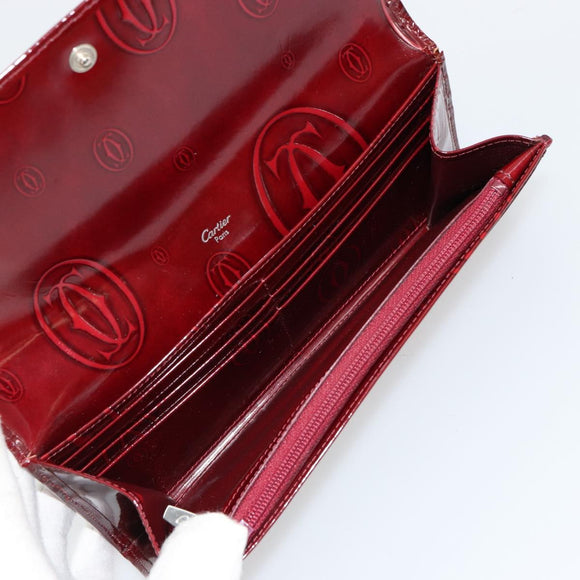 CARTIER Happy Birthday Long Wallet Patent leather Red Silver Auth 179364