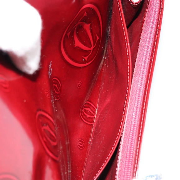 CARTIER Happy Birthday Long Wallet Patent leather Red Silver Auth 179364