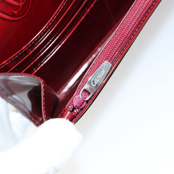 CARTIER Happy Birthday Long Wallet Patent leather Red Silver Auth 179364