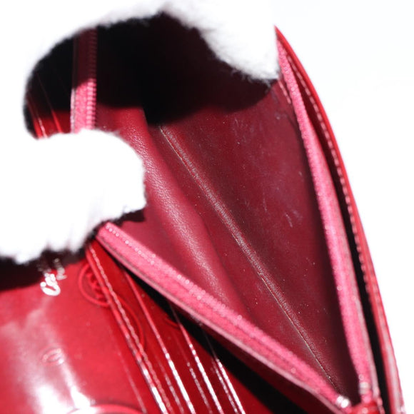 CARTIER Happy Birthday Long Wallet Patent leather Red Silver Auth 179364