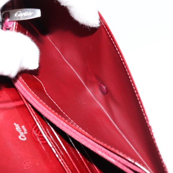 CARTIER Happy Birthday Long Wallet Patent leather Red Silver Auth 179364