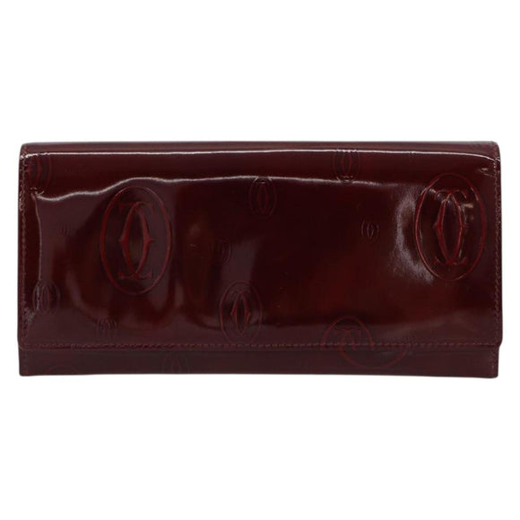 CARTIER Happy Birthday Long Wallet Patent leather Red Silver Auth 179364