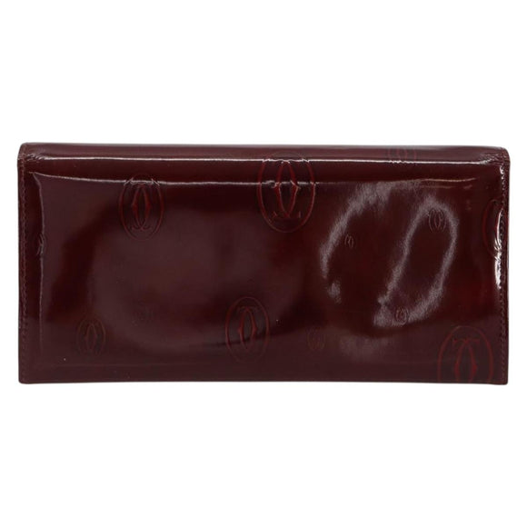 CARTIER Happy Birthday Long Wallet Patent leather Red Silver Auth 179364