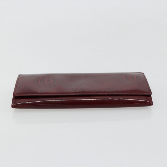 CARTIER Happy Birthday Long Wallet Patent leather Red Silver Auth 179364