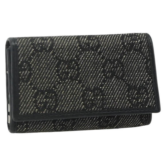 GUCCI GG Canvas Key Case Silver Black Auth 179365A