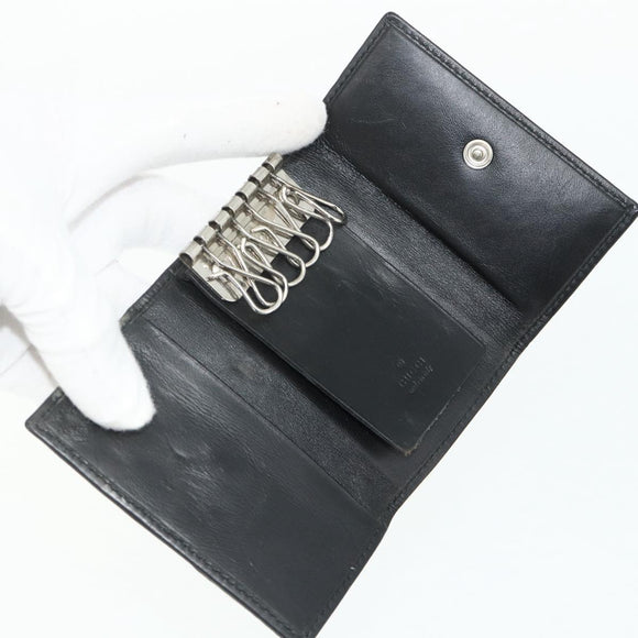 GUCCI GG Canvas Key Case Silver Black Auth 179365A