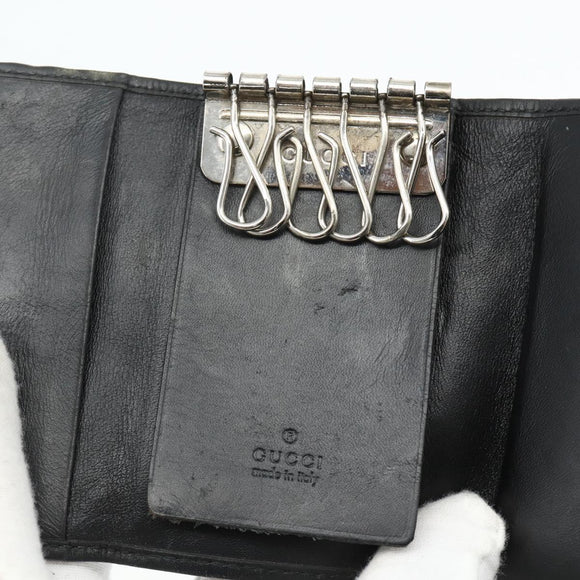 GUCCI GG Canvas Key Case Silver Black Auth 179365A