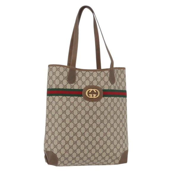 GUCCI GG Supreme Web Sherry Line Bag PVC Beige Red 002 904 0131 Auth 179371A