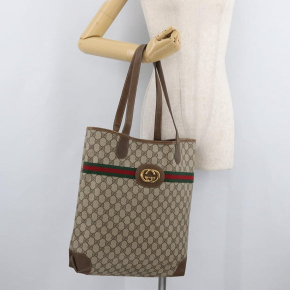 GUCCI GG Supreme Web Sherry Line Bag PVC Beige Red 002 904 0131 Auth 179371A