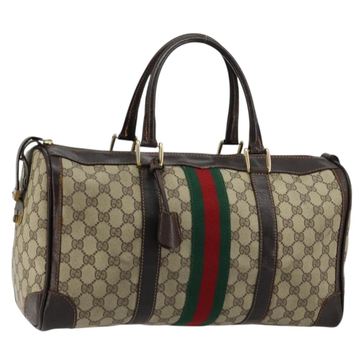 GUCCI GG Supreme Web Sherry Line Hand Bag PVC Beige Gold Auth