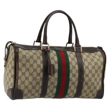 GUCCI GG Supreme Web Sherry Line Hand Bag PVC Beige Gold Auth 179372