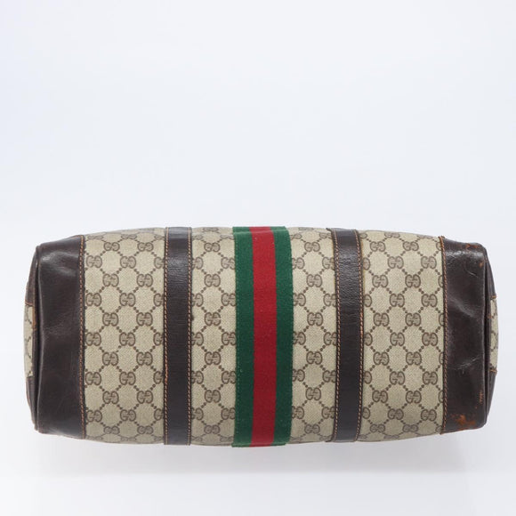 GUCCI GG Supreme Web Sherry Line Handtasche PVC Beige Gold Auth 179372