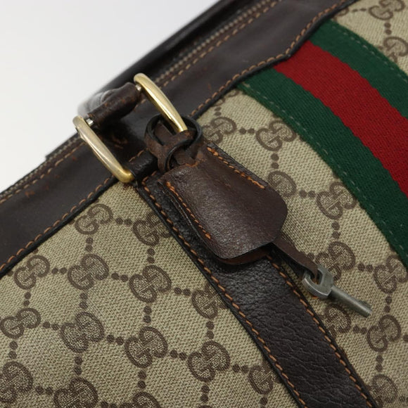 GUCCI GG Supreme Web Sherry Line Hand Bag PVC Beige Gold Auth 179372