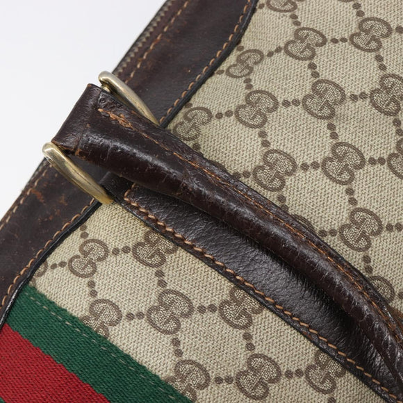 GUCCI GG Supreme Web Sherry Line Handtasche PVC Beige Gold Auth 179372