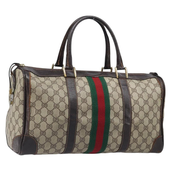 GUCCI GG Supreme Web Sherry Line Handtasche PVC Beige Gold Auth 179372