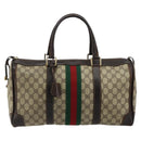 GUCCI GG Supreme Web Sherry Line Hand Bag PVC Beige Gold Auth 179372-13