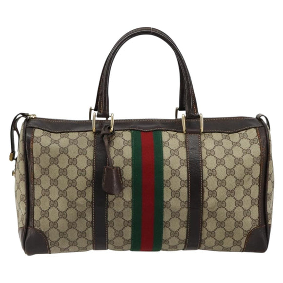 GUCCI GG Supreme Web Sherry Line Hand Bag PVC Beige Gold Auth 179372