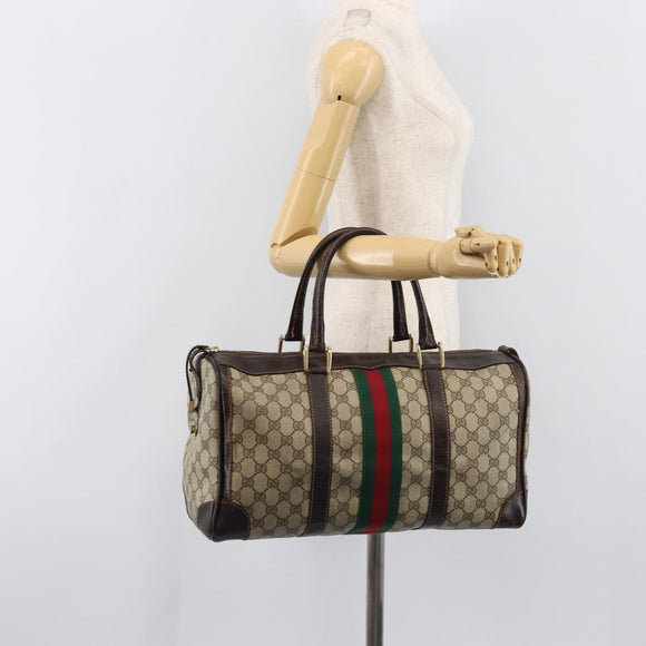 GUCCI GG Supreme Web Sherry Line Handtasche PVC Beige Gold Auth 179372