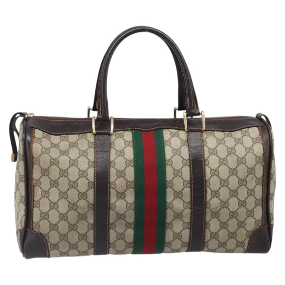 GUCCI GG Supreme Web Sherry Line Handtasche PVC Beige Gold Auth 179372