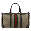 GUCCI GG Supreme Web Sherry Line Hand Bag PVC Beige Gold Auth 179372-2