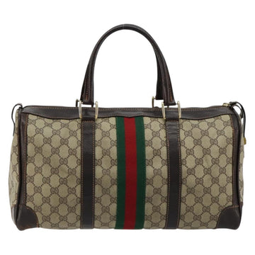 GUCCI GG Supreme Web Sherry Line Hand Bag PVC Beige Gold Auth 179372 - 0