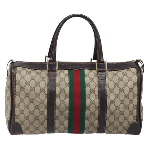 GUCCI GG Supreme Web Sherry Line Handtasche PVC Beige Gold Auth 179372