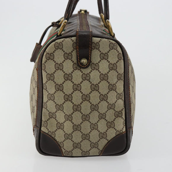 GUCCI GG Supreme Web Sherry Line Hand Bag PVC Beige Gold Auth 179372