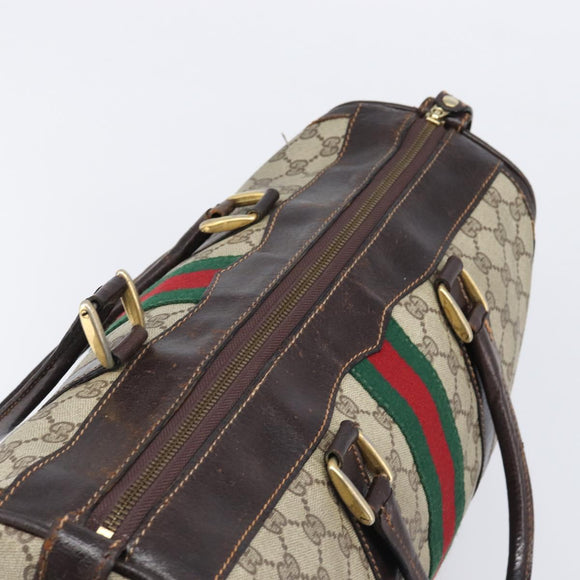 GUCCI GG Supreme Web Sherry Line Handtasche PVC Beige Gold Auth 179372
