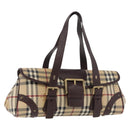 BURBERRY Nova Check Hand Bag PVC Beige Gold Auth 179373A-1