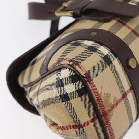 BURBERRY Nova Check Hand Bag PVC Beige Gold Auth 179373A