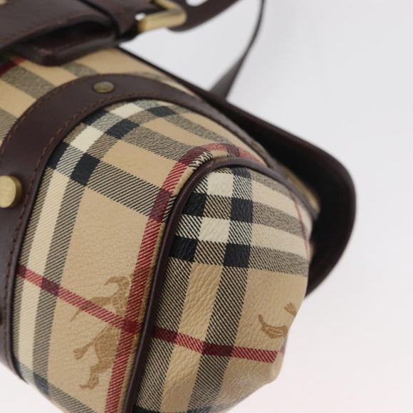 BURBERRY Nova Check Hand Bag PVC Beige Gold Auth 179373A