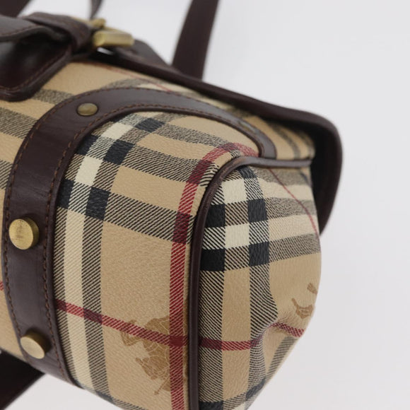 BURBERRY Nova Check Hand Bag PVC Beige Gold Auth 179373A