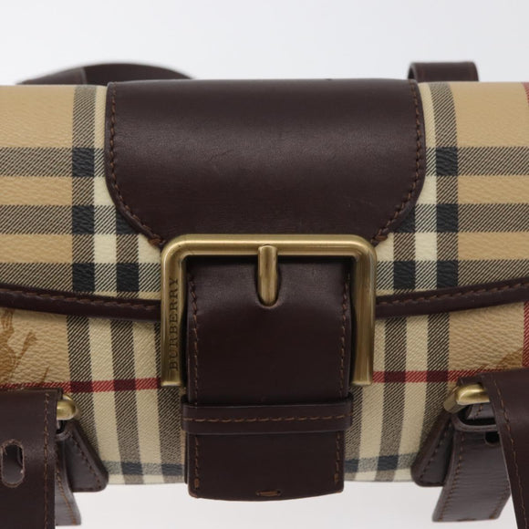 BURBERRY Nova Check Hand Bag PVC Beige Gold Auth 179373A