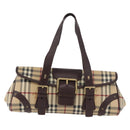 BURBERRY Nova Check Hand Bag PVC Beige Gold Auth 179373A-2