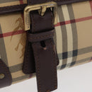 BURBERRY Nova Check Hand Bag PVC Beige Gold Auth 179373A-4