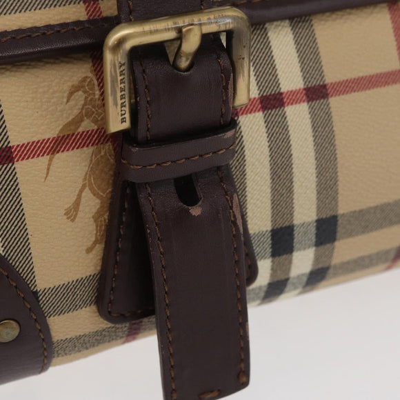 BURBERRY Nova Check Hand Bag PVC Beige Gold Auth 179373A