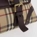 BURBERRY Nova Check Hand Bag PVC Beige Gold Auth 179373A-5