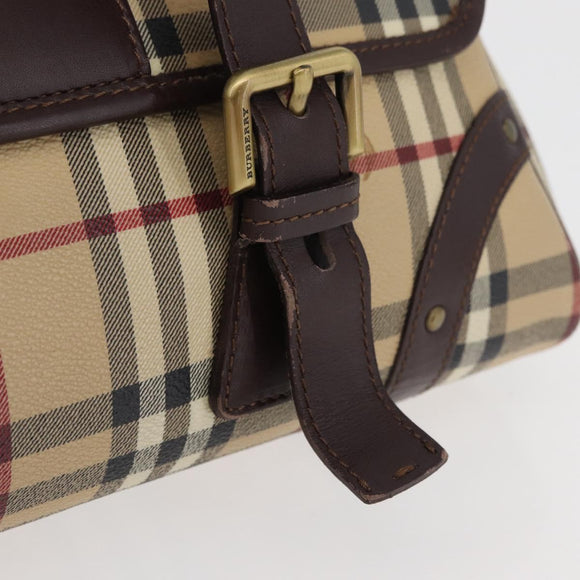 BURBERRY Nova Check Hand Bag PVC Beige Gold Auth 179373A