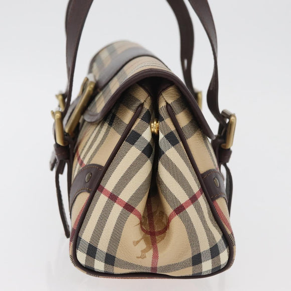 BURBERRY Nova Check Hand Bag PVC Beige Gold Auth 179373A